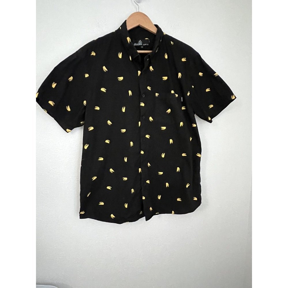 Molokai Surf Co. Button Down X-Large Taco Pattern Black XL Excellent Whimsical